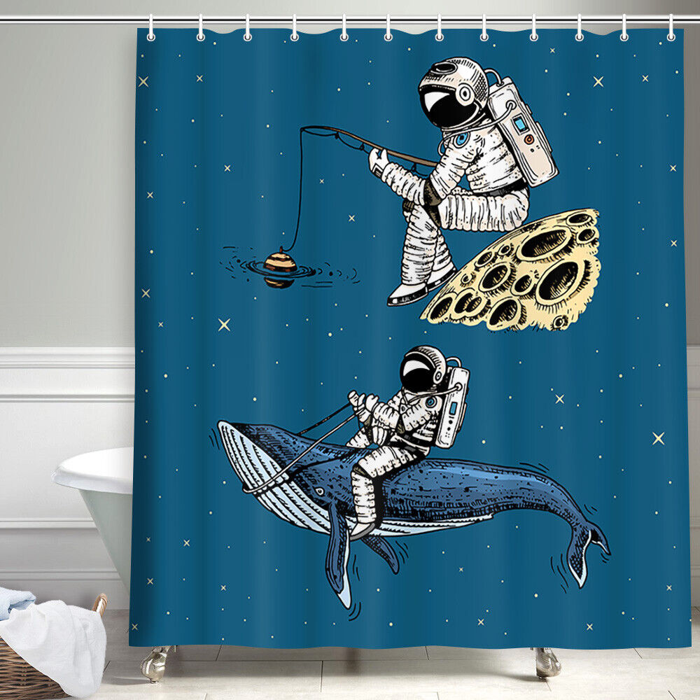 Cartoon Astronaut Monkey Shower Curtain Outer Space Bathroom Decor