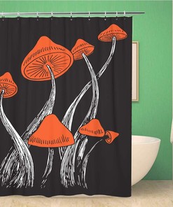 Cartoon Champignon Fabrics Shower Curtain - Agaric Magic Mushrooms Collection Cooking Drawing Bath Decor