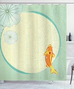 Cartoon Chinese Koi Fish Shower Curtain, Oriental Floral Eastern Print Cloth Fabric Bathroom Decor, Home Decor Multicolor