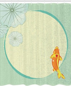 Cartoon Chinese Koi Fish Shower Curtain, Oriental Floral Eastern Print Cloth Fabric Bathroom Decor, Home Decor Multicolor