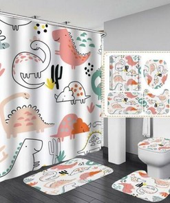 Cartoon Dinosaur Mat Bathrooms 3D Shower Curtain for a Fun Kids' Bathroom