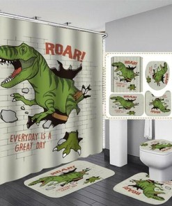 Cartoon Dinosaur Waterproof 3D Shower Curtain for a Playful Kids' Bathroom