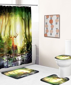 Cartoon Forest Elk Deer Shower Curtain - Art for Rustic Bathroom Decor