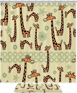 Cartoon Giraffe Pattern Shower Curtain with Microfiber Accents - Animal Themed Bathroom Decor