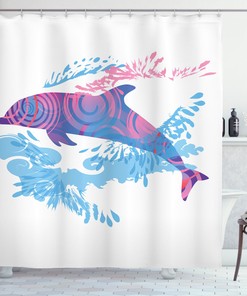Cartoon Jumping Dolphin Animal Print Shower Curtain for Bathroom
