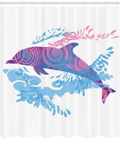 Cartoon Jumping Dolphin Animal Print Shower Curtain for Bathroom