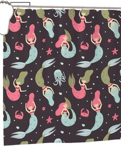 Cartoon Mermaid Black Shower Curtain - Inches