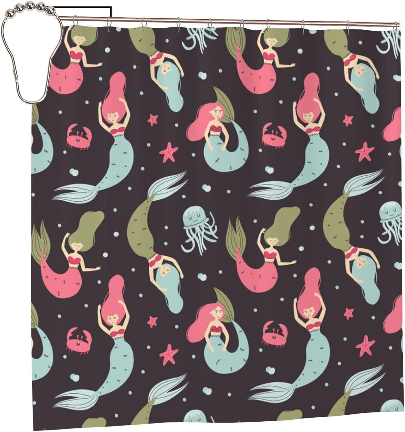Cartoon Mermaid Black Shower Curtain - Inches