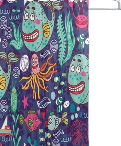 Cartoon Ocean Life Shower Curtain for Fun Bathroom Decor
