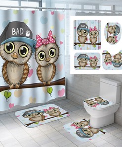 Cartoon Owl Night Owl 3D Shower Curtain for an Enchanting Bathroom Decor
