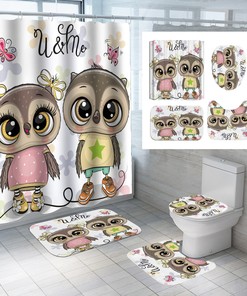 Cartoon Owl Night Owl Print 3D Shower Curtain for a Whimsical Bathroom