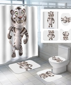Cartoon Tiger Animals Print 3D Shower Curtain for an Exotic Bathroom Decor