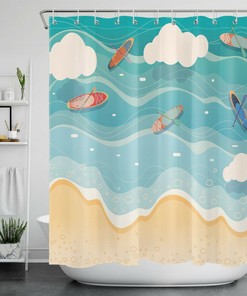 Cartoon Tropical Beach Ocean Shower Curtain for a Fun and Sunny Bathroom Decor