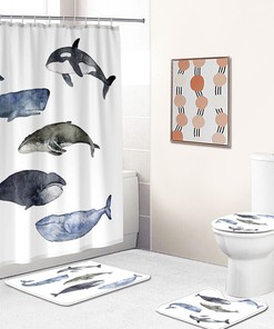 Cartoon Whales Shower Curtain - Animal Print Bathroom Decor