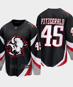 Casey Fitzgerald 45 Buffalo Sabres 2022-23 Goathead Third Premier Breakaway Player Black Jersey
