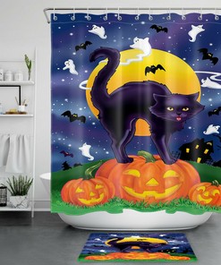 Cat Pumpkin Halloween Shower Curtain for Bathroom Decor
