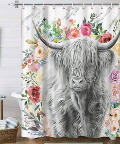 Cattle Picture Animal Print Fabric Shower Curtain for Bathroom Decor
