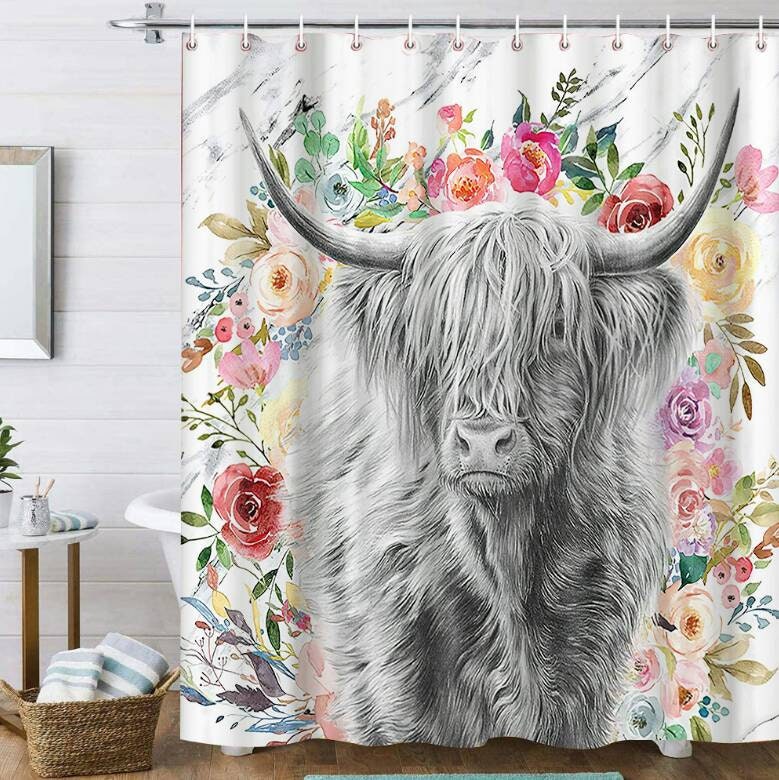 Cattle Picture Animal Print Fabric Shower Curtain for Bathroom Decor