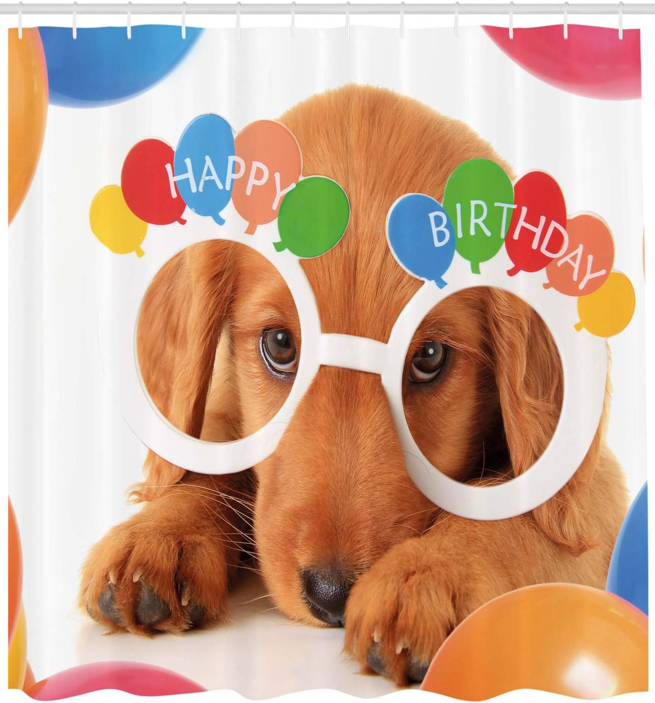 Celebration Puppy Shower Curtain, Birthday Party Theme Art for Bathroom Decor, Multicolor