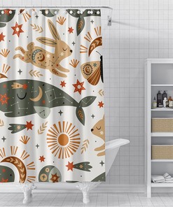 Celestial Art Whale Shower Curtain, Boho Bathroom Decor