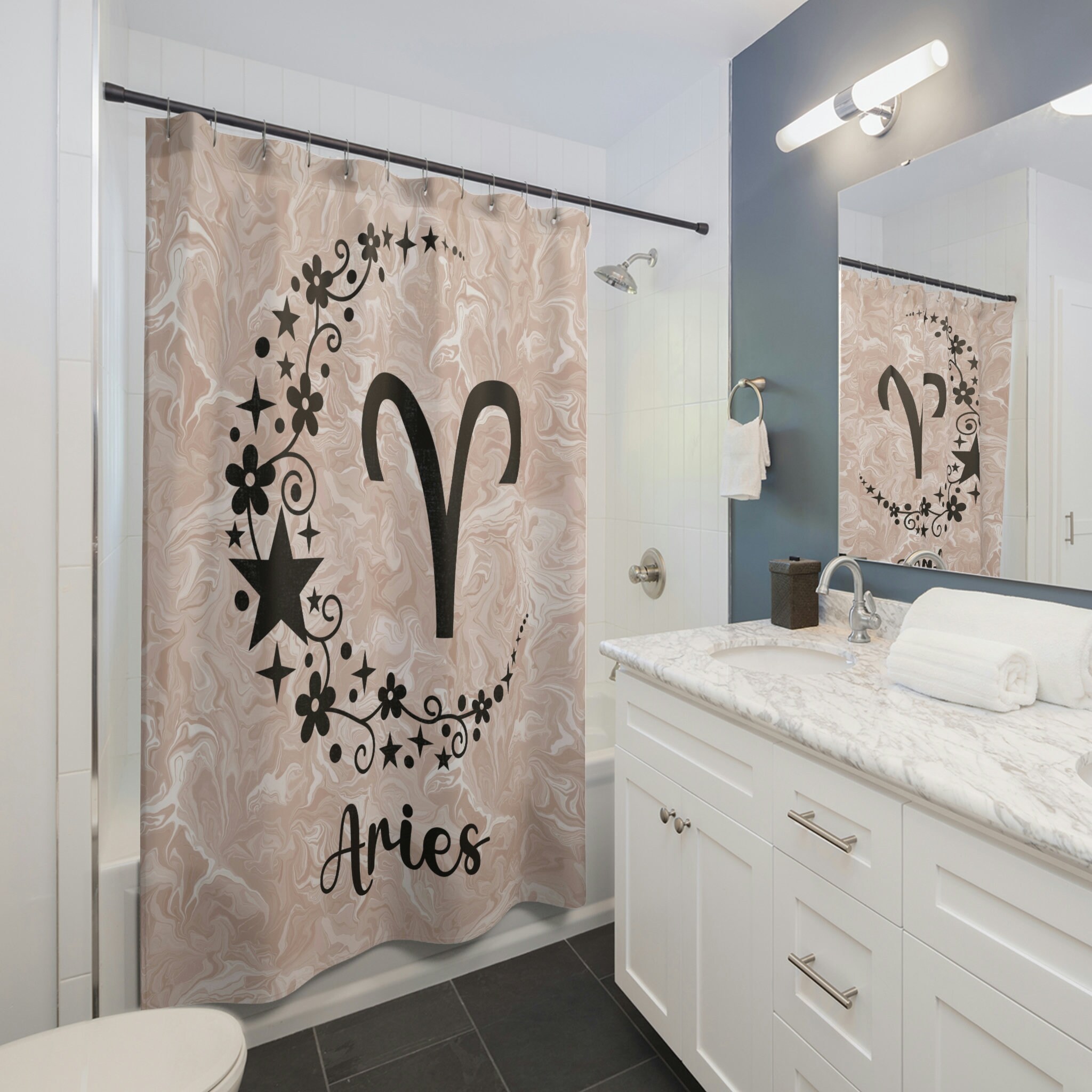 Celestial Astrological Decor Shower Curtain to Celebrate Aries Birthday Zodiac Sign