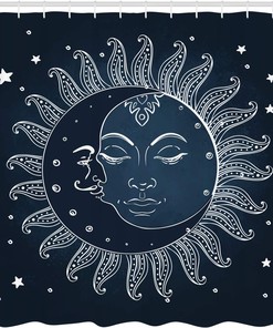 Celestial Sun and Moon Shower Curtain, Midnight Art with Crescent Moon, Bathroom Decor