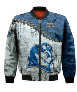 Central Connecticut Blue Devils Bomber Jacket Grunge Polynesian Tattoo- NCAA
