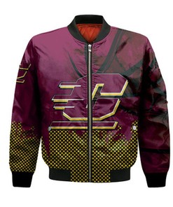 Central Michigan Chippewas Bomber Jacket Basketball Net Grunge Pattern- NCAA
