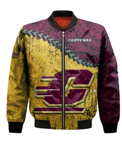 Central Michigan Chippewas Bomber Jacket Grunge Polynesian Tattoo- NCAA