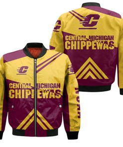 Central Michigan Chippewas Football Bomber Jacket  - Stripes Cross Shoulders - NCAA