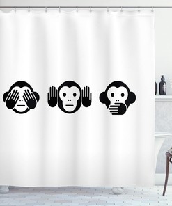 Charcoal Grey and White Monkey Shower Curtain with Animal Graphic Illustration for a Fun Bathroom Decor