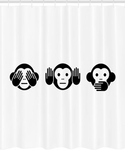 Charcoal Grey and White Monkey Shower Curtain with Animal Graphic Illustration for a Fun Bathroom Decor