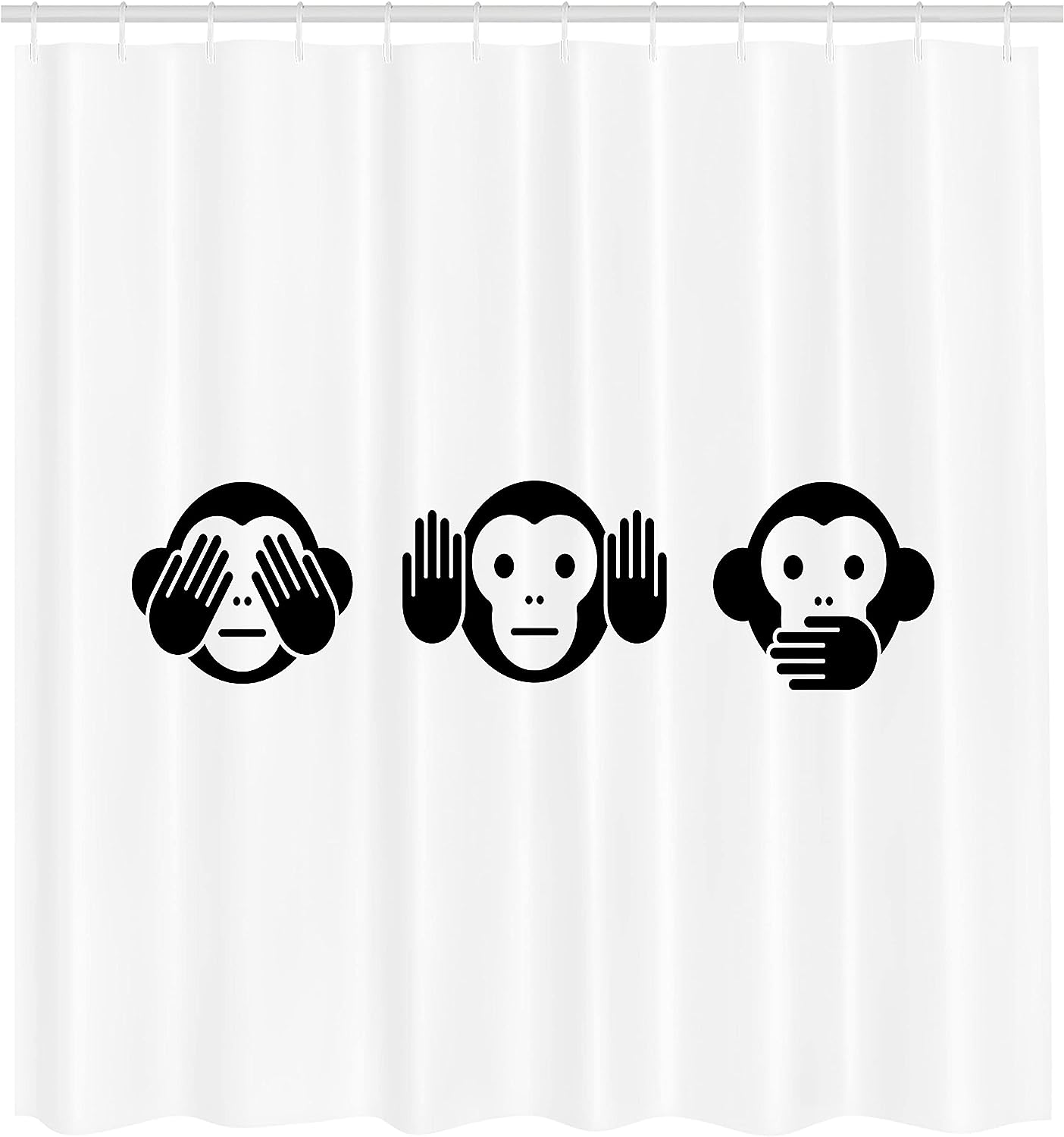 Charcoal Grey and White Monkey Shower Curtain with Animal Graphic Illustration for a Fun Bathroom Decor