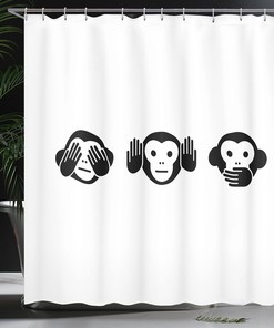 Charcoal Grey and White Monkey Shower Curtain with Animal Graphic Illustration for a Fun Bathroom Decor