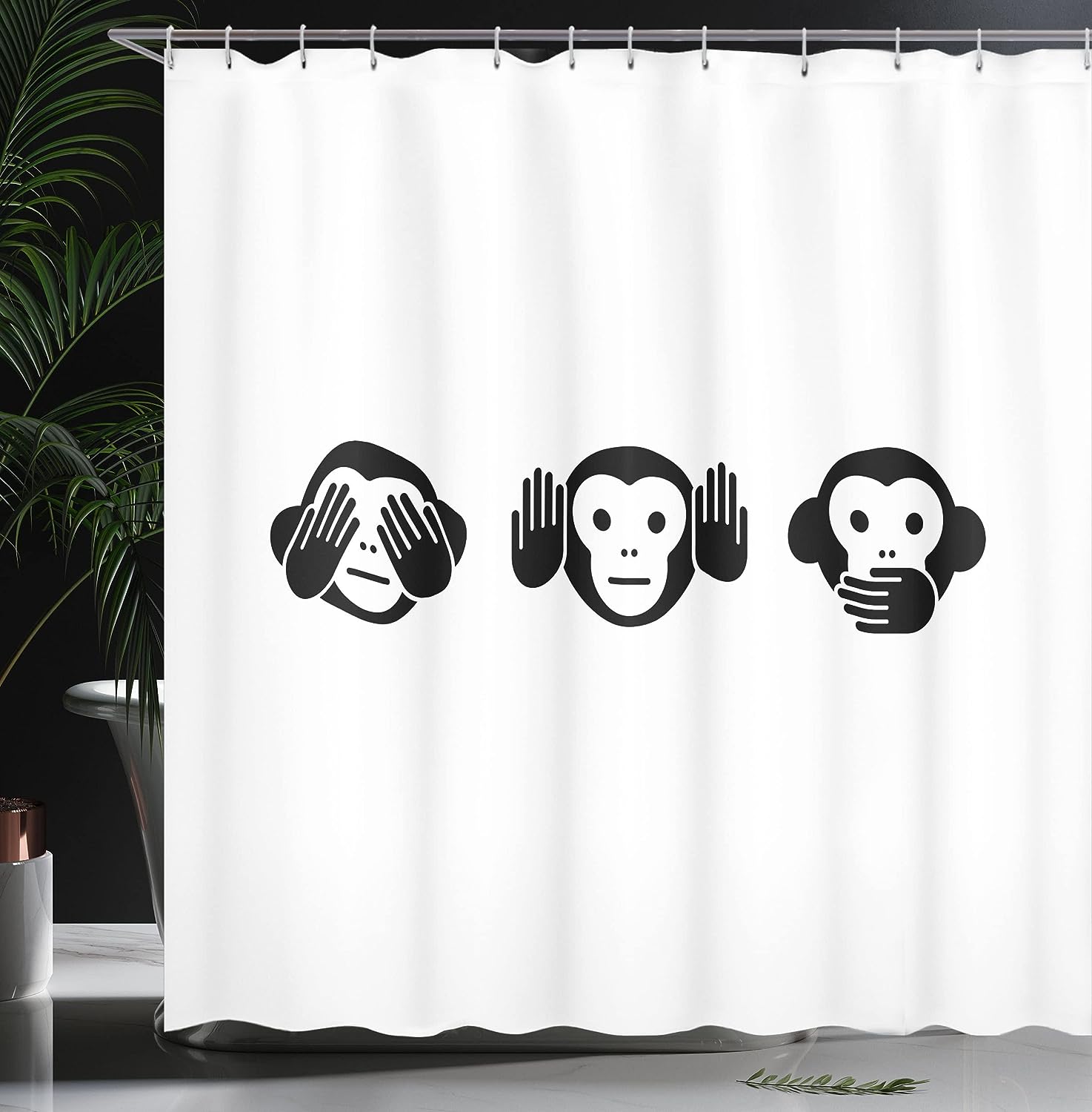 Charcoal Grey and White Monkey Shower Curtain with Animal Graphic Illustration for a Fun Bathroom Decor