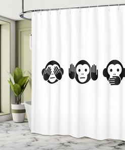 Charcoal Grey and White Monkey Shower Curtain with Animal Graphic Illustration for a Fun Bathroom Decor
