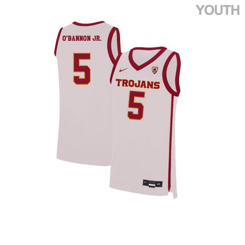 Charles OBannon Jr. 5 USC Trojans Elite Basketball Youth Jersey - White
