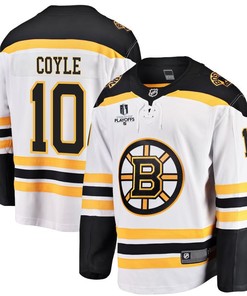 Charlie Coyle 10 Boston Bruins Stanley Cup 2023 Playoffs Patch Away Breakaway Men Jersey - White