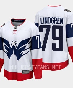 Charlie Lindgren 79 Washington Capitals 2023 Jersey Stadium White Primegreen