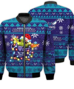 Charlotte Hornets Baby Yoda Star Wars Sports Football American Ugly Christmas Gifts Unisex 3D Bomber Jacket