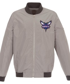 Charlotte Hornets JH Design Lightweight Nylon Full-Zip Bomber Jacket - Gray/Charcoal