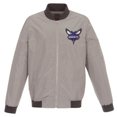 Charlotte Hornets JH Design Lightweight Nylon Full-Zip Bomber Jacket - Gray/Charcoal