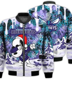 Charlotte Hornets Snoopy Dabbing The Peanuts Sports Football American Christmas Dripping Matching Gifts Unisex 3D Bomber Jacket