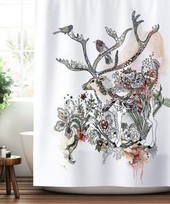 Chic Boho Shower Curtain with Deer Theme for Stylish Bathroom Decor
