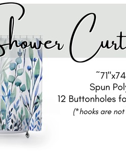 Chic Botanical Blues Shower Curtain with Multiple Blue Tones on White Background