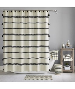 Chic Cotton Black/White Shower Curtain for Boho Home Decor