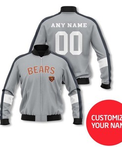 Chicago Bears #00 Personalized Silver Jersey Style Gift With Custom Number Name For Bears Fans Bomber Jacket