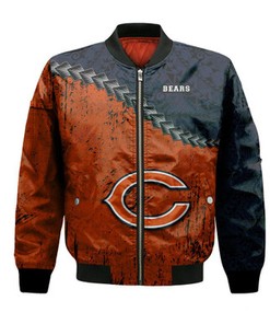 Chicago Bears Bomber Jacket Grunge Polynesian Tattoo - NFL