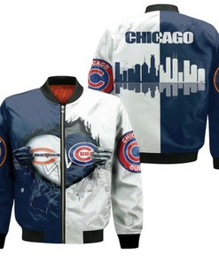 Chicago Bears Chicago Cubs Heartbeat Love Ripped 3D Jersey Bomber Jacket