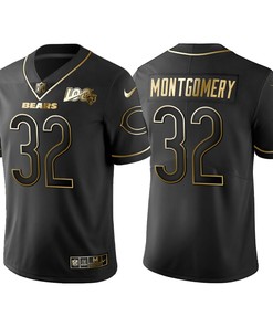 Chicago Bears David Montgomery 100th Anniversary Black Gold Logo Jersey